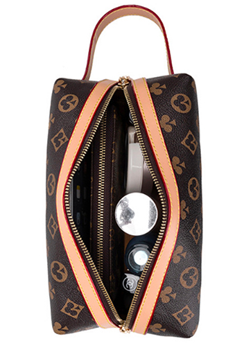 Louisa Flower Vegan Leather Cosmetic Pouch Brown