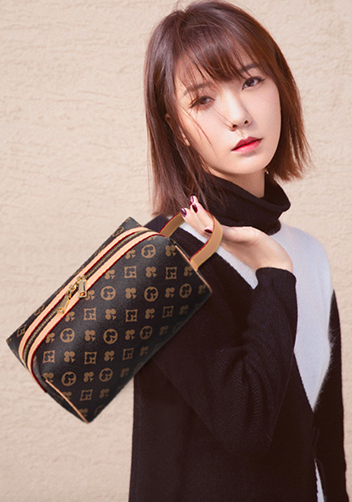 Louisa Flower Vegan Leather Cosmetic Pouch Brown