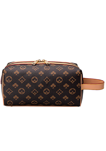 Louisa Flower Vegan Leather Cosmetic Pouch Brown