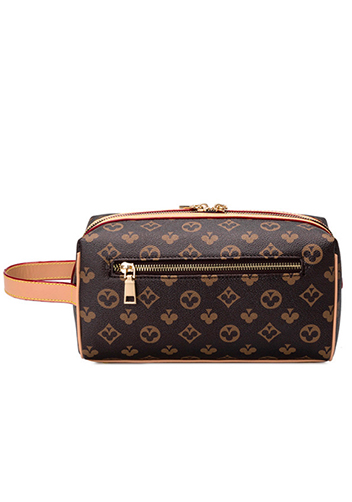 Louisa Flower Vegan Leather Cosmetic Pouch Brown