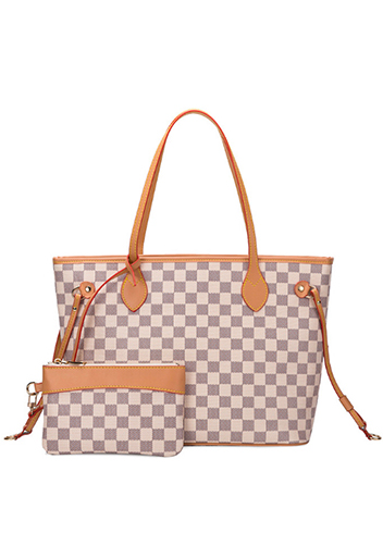 Louisa Checked Vegan Leather Tote Cream