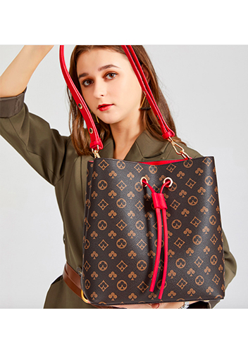 Louisa Flower Vegan Leather Bucket Bag Red