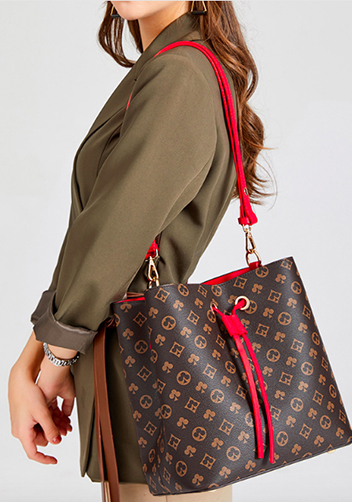 Louisa Flower Vegan Leather Bucket Bag Red