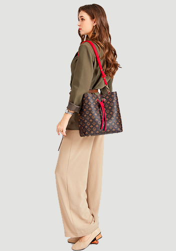 Louisa Flower Vegan Leather Bucket Bag Red