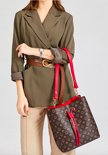Louisa Flower Vegan Leather Bucket Bag Red