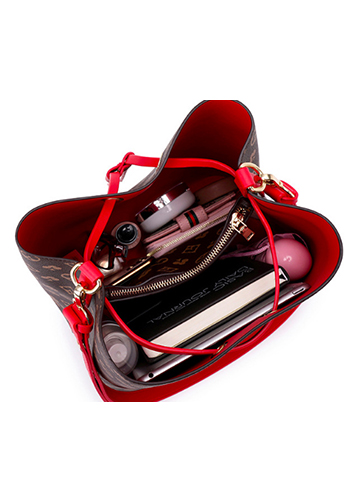 Louisa Flower Vegan Leather Bucket Bag Red