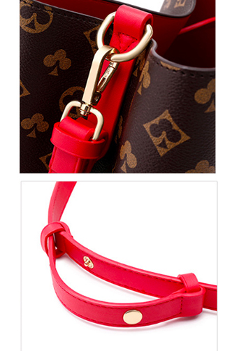 Louisa Flower Vegan Leather Bucket Bag Red