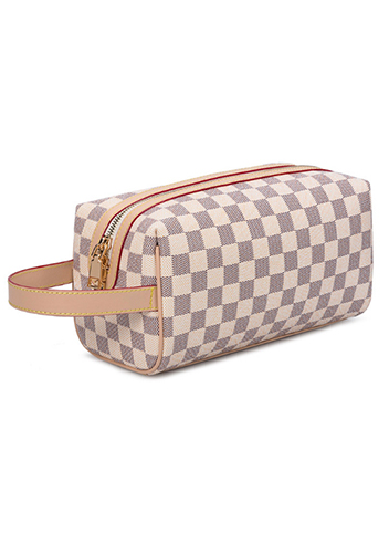 Louisa Checked Vegan Leather Cosmetic Pouch Cream
