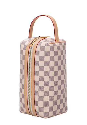 Louisa Checked Vegan Leather Cosmetic Pouch Cream