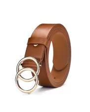 DOUBLE GOLD CIRCLE BUCKLE BELT BROWN