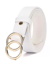 DOUBLE GOLD CIRCLE BUCKLE BELT WHITE