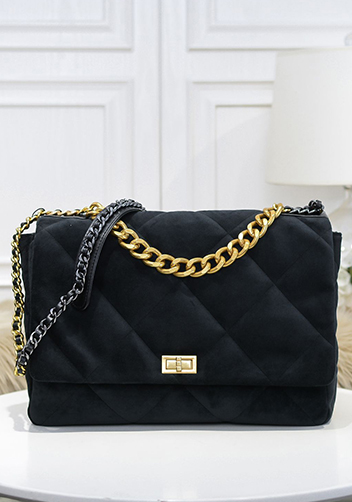 Adele Flap Large Velvet Bag Black