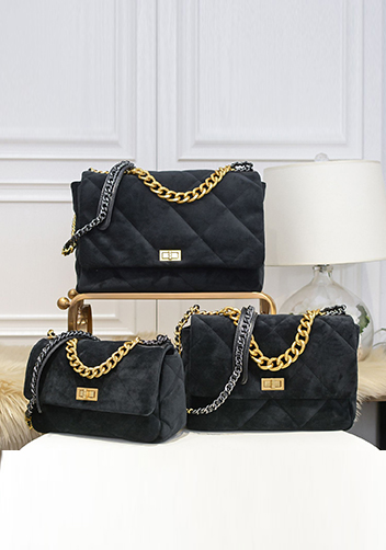 Adele Flap Large Velvet Bag Black