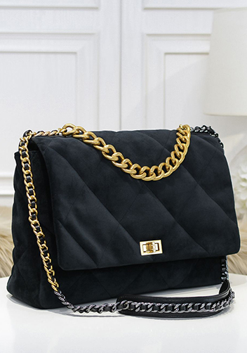 Adele Flap Large Velvet Bag Black