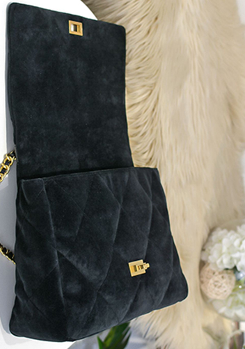 Adele Flap Large Velvet Bag Black