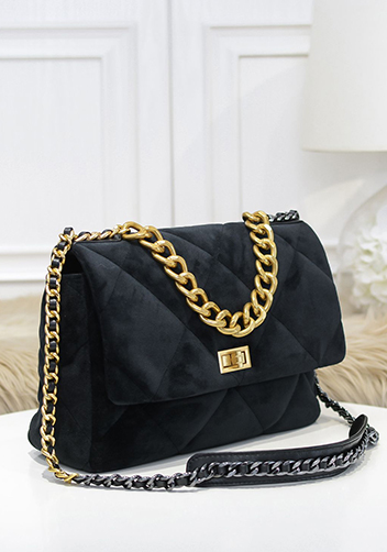 Adele Flap Medium Velvet Bag Black
