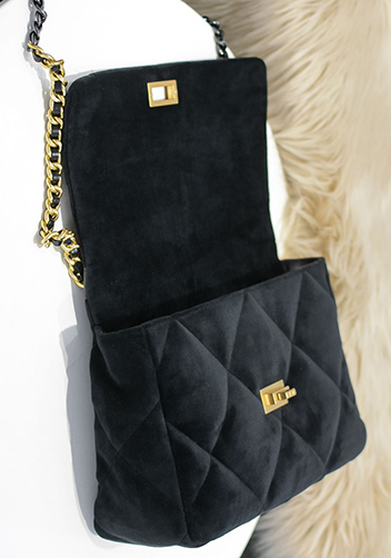 Adele Flap Medium Velvet Bag Black