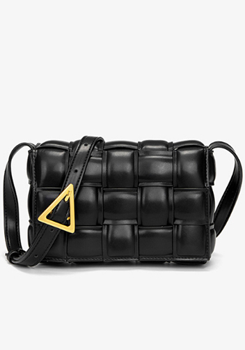 Mia Plaid Square Vegan Leather Medium Shoulder Bag Black