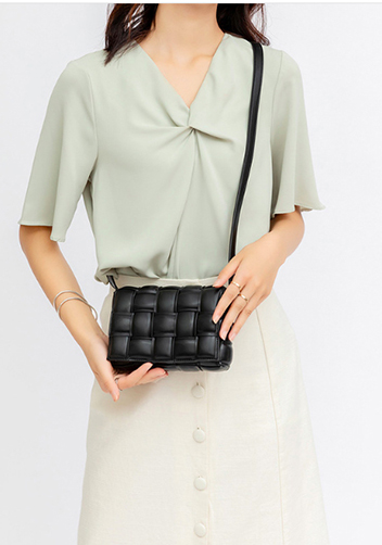 Mia Plaid Square Vegan Leather Medium Shoulder Bag Black