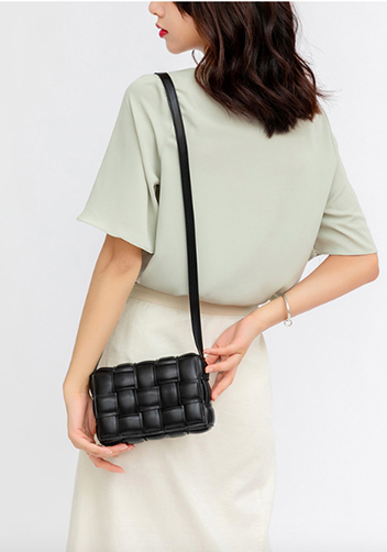 Mia Plaid Square Vegan Leather Medium Shoulder Bag Black