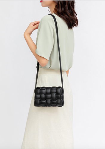 Mia Plaid Square Vegan Leather Medium Shoulder Bag Black