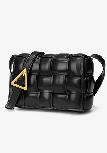 Mia Plaid Square Vegan Leather Medium Shoulder Bag Black