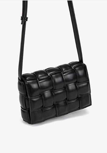 Mia Plaid Square Vegan Leather Medium Shoulder Bag Black