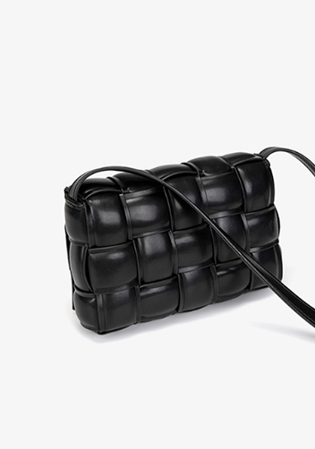 Mia Plaid Square Vegan Leather Medium Shoulder Bag Black