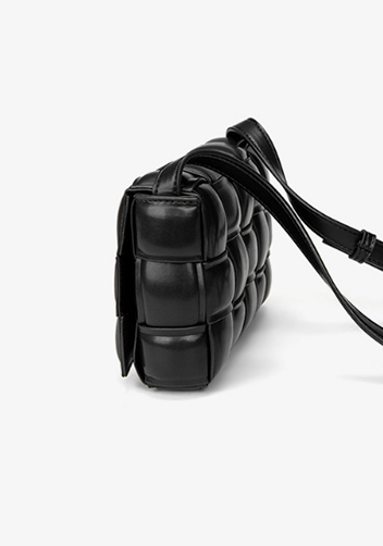 Mia Plaid Square Vegan Leather Medium Shoulder Bag Black