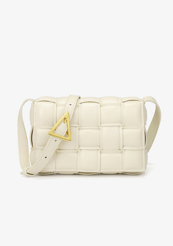 Mia Plaid Square Vegan Leather Medium Shoulder Bag Cream