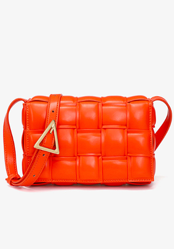 Mia Plaid Square Vegan Leather Medium Shoulder Bag Orange