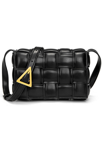 Mia Plaid Square Vegan Leather Small Shoulder Bag Black