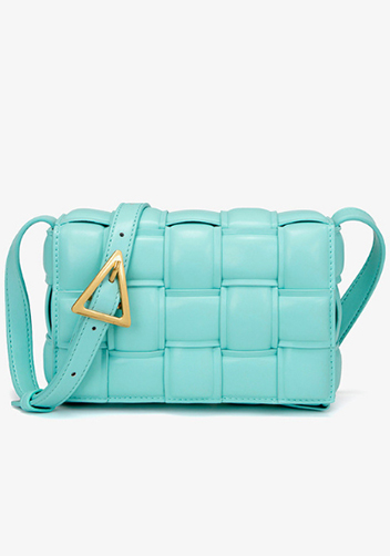 Mia Plaid Square Vegan Leather Small Shoulder Bag Blue