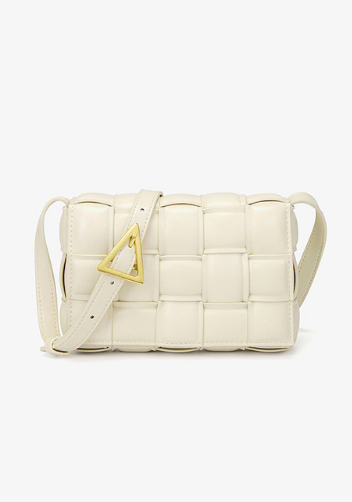 Mia Plaid Square Vegan Leather Small Shoulder Bag Cream
