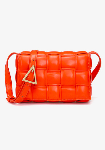 Mia Plaid Square Vegan Leather Small Shoulder Bag Orange