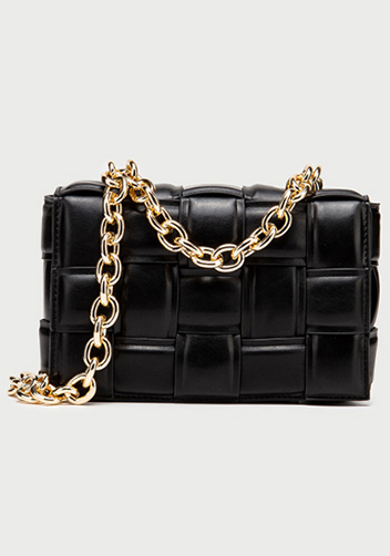 Mia Vegan Leather Chain Shoulder Bag Black