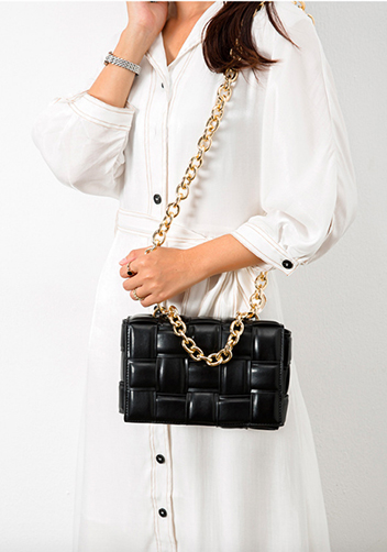 Mia Vegan Leather Chain Shoulder Bag Black