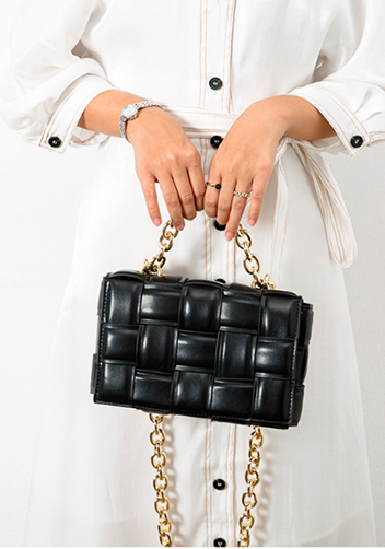 Mia Vegan Leather Chain Shoulder Bag Black