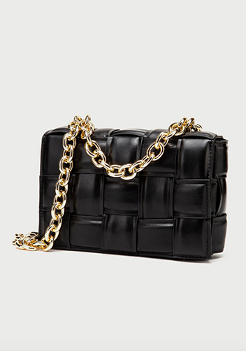 Mia Vegan Leather Chain Shoulder Bag Black