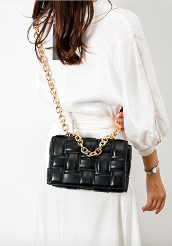 Mia Vegan Leather Chain Shoulder Bag Black