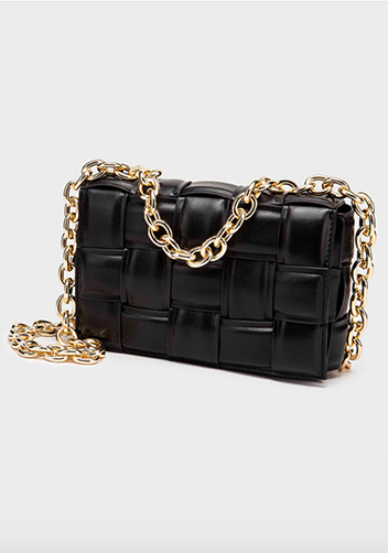Mia Vegan Leather Chain Shoulder Bag Black