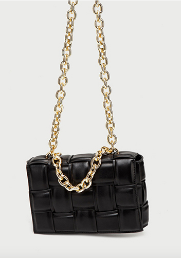 Mia Vegan Leather Chain Shoulder Bag Black