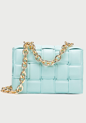 Mia Vegan Leather Chain Shoulder Bag Blue