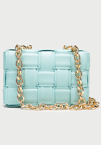 Mia Vegan Leather Chain Shoulder Bag Blue