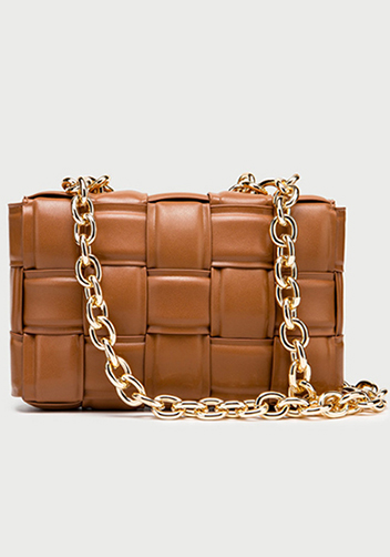 Mia Vegan Leather Chain Shoulder Bag Camel