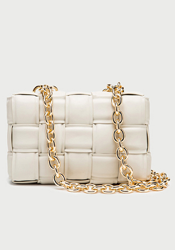 Mia Vegan Leather Chain Shoulder Bag Cream