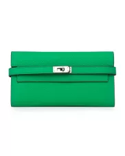 Jane Wallet Cowhide Leather Sliver Hardware Bright Green