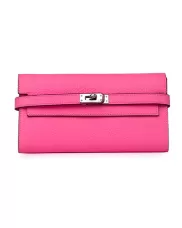 Jane Wallet Cowhide Leather Sliver Hardware Cherry Pink