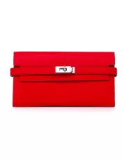 Jane Wallet Cowhide Leather Sliver Hardware Red