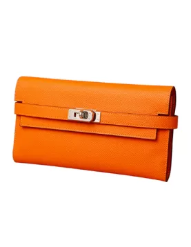 Jane Wallet Palmprint Cowhide Leather Sliver Hardware Orange